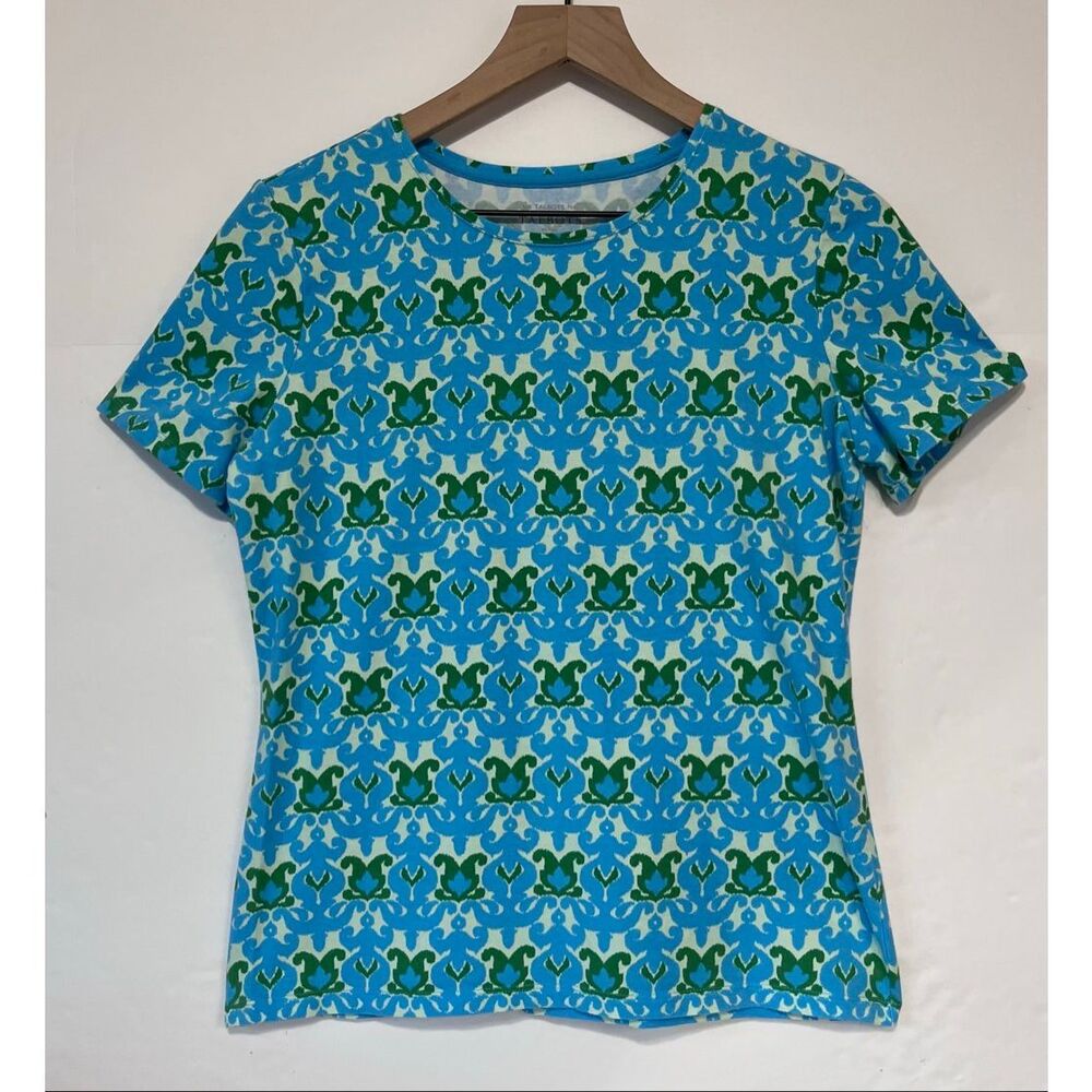 Talbots Petite Blue And Green Patterned Tee   Size Petite Medium